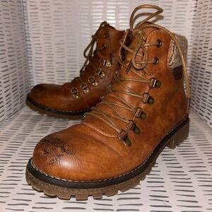 Patrizia Women's Clarris Brown Lace Up Zip Combat Boots Knit Collar Size‎ 40 9